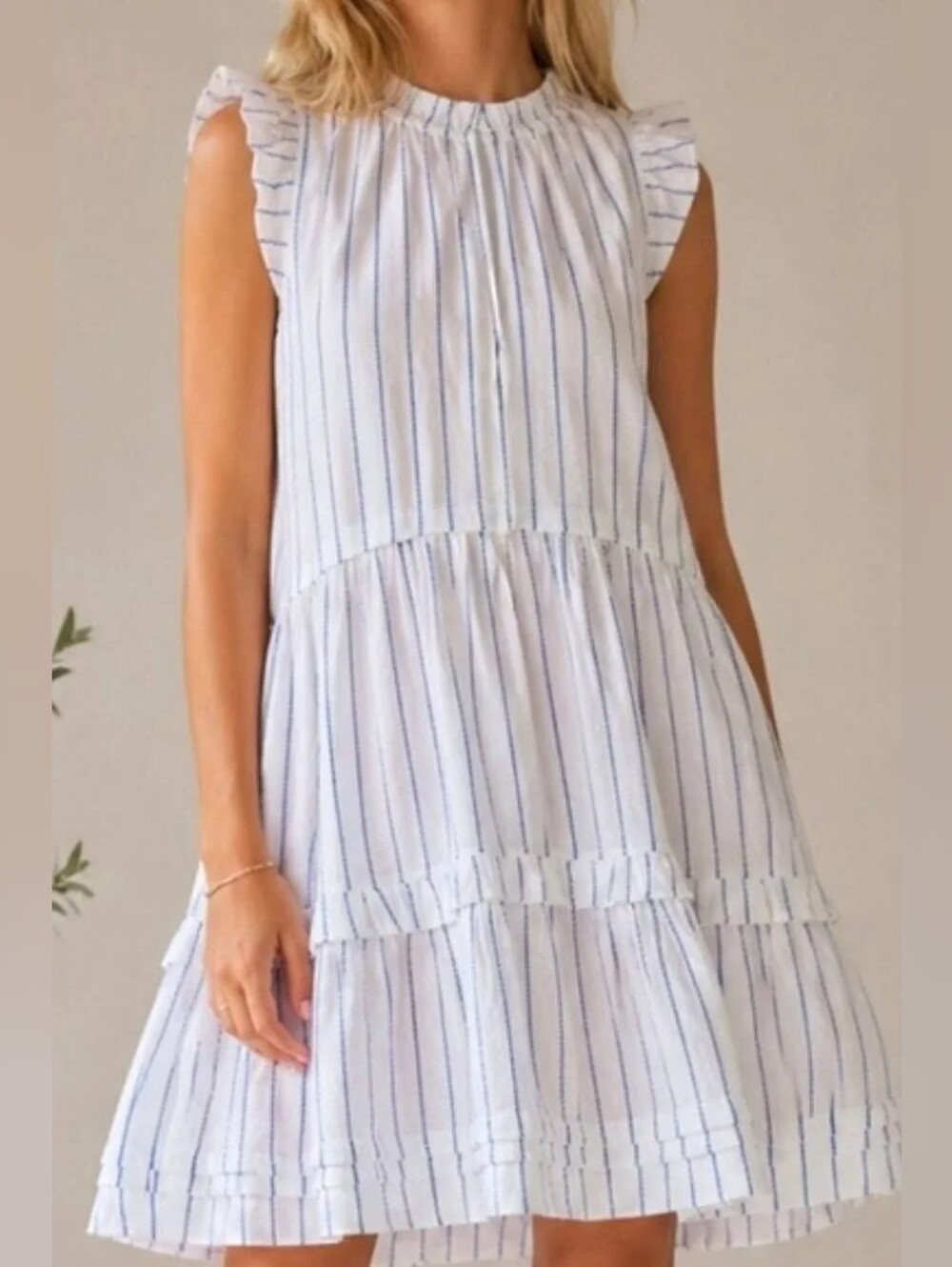 ME+EM Swing Dress White Blue Stripe Cotton Pockets size 0